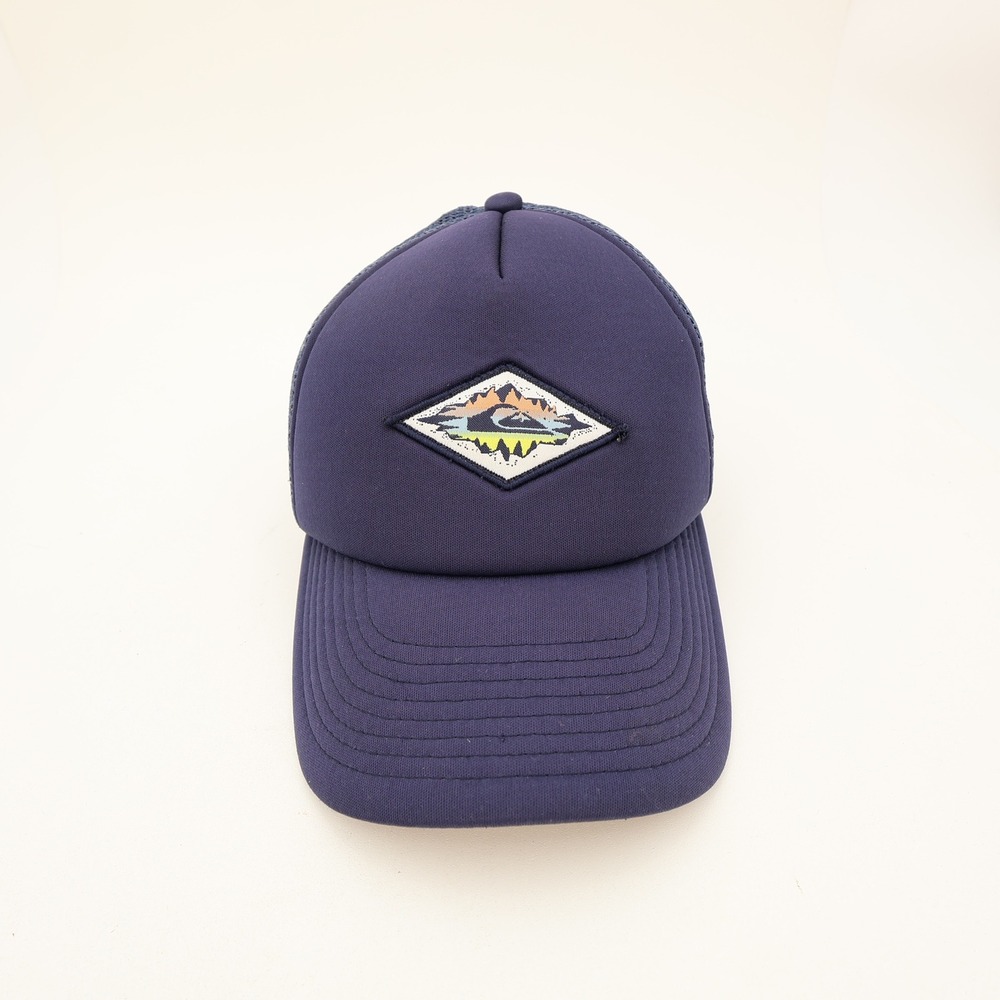 Quiksilver Youth Blue Trucker Hat Mountain Wave Patch Snapback Cap 55cm